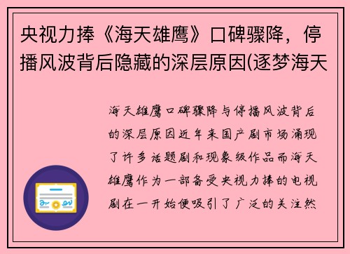 央视力捧《海天雄鹰》口碑骤降，停播风波背后隐藏的深层原因(逐梦海天的雄鹰)