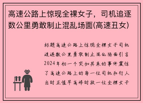 高速公路上惊现全裸女子，司机追逐数公里勇敢制止混乱场面(高速丑女)