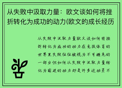 从失败中汲取力量：欧文谈如何将挫折转化为成功的动力(欧文的成长经历)