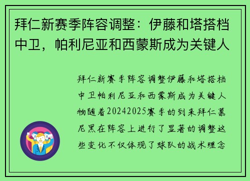 拜仁新赛季阵容调整：伊藤和塔搭档中卫，帕利尼亚和西蒙斯成为关键人物